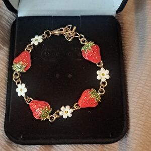 Strawberry Charm Bracelet with Gold Accents